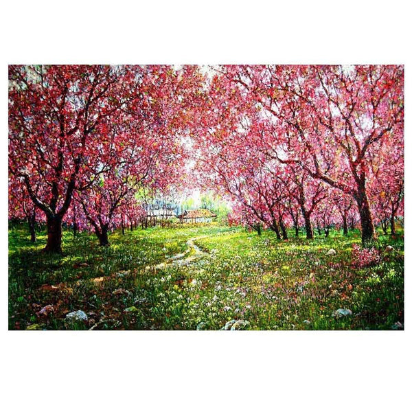 500 Piece Wooden Jigsaw Puzzles Spring Landscape Oil Painting Jigsaw Puzzles Toy; Pink Sakura