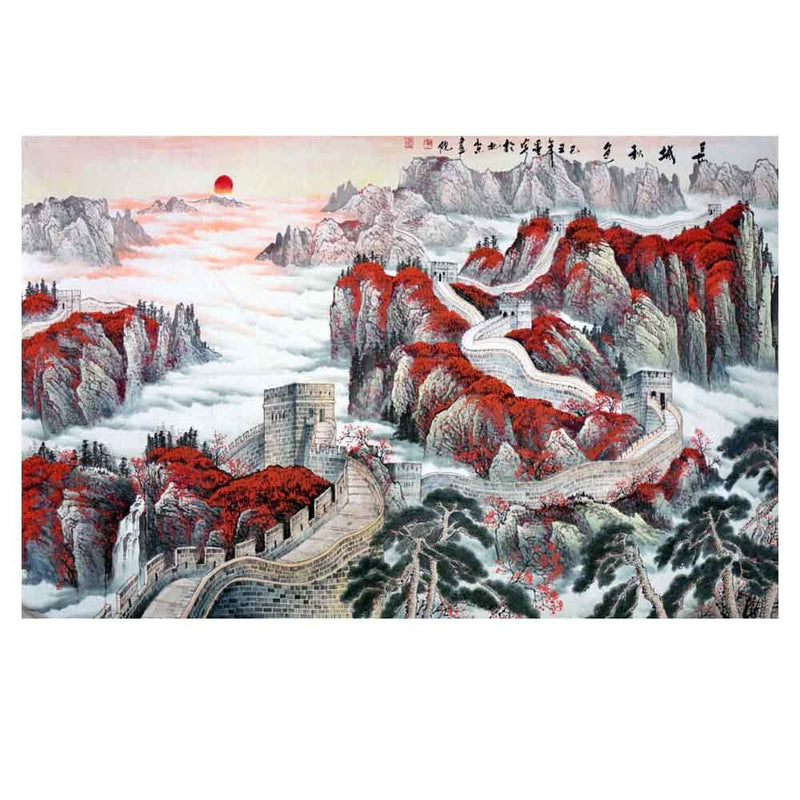 500 Piece Jigsaw Puzzle for Adults Chinese Paintings Wooden Art Puzzle Game; the Great Wall in Autumn