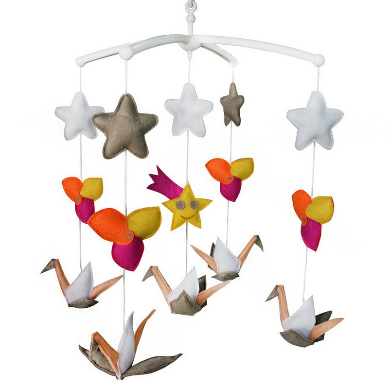 Paper Crane Windmill Handmade Baby Musical Crib Mobile Nursery Mobile Hanging Toy for Boys Girls