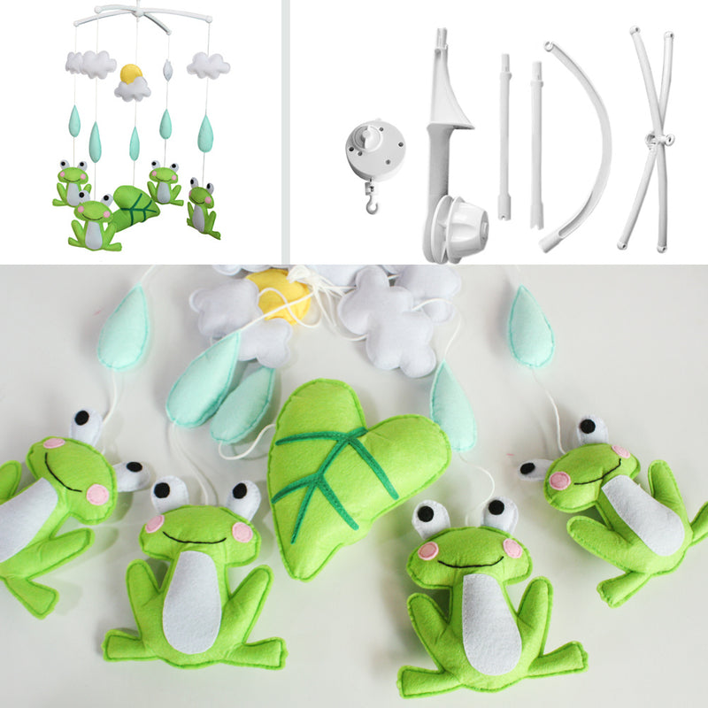 Green Frog and Raindrops Handmade Baby Musical Crib Mobile Hanging Toy Gift Boys Girls Nursery Room Decor