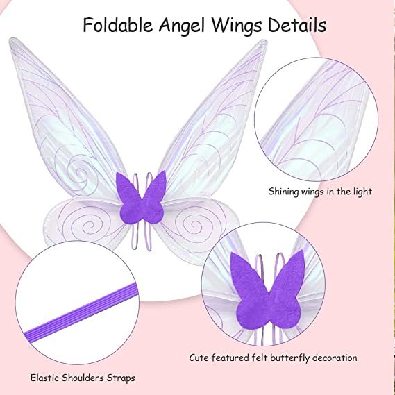 Angel wings headband fairy stick three-piece set; Fairy Wings Dress Up Sparkling Sheer Wings for Kids Girls Women