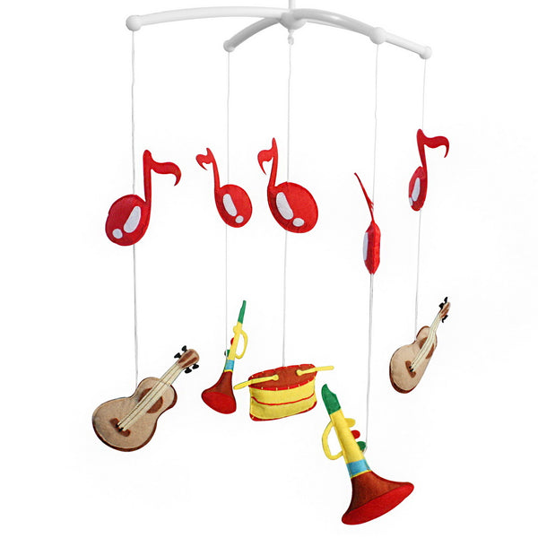 Handmade Guitar Trumpet Drum Musician Baby Crib Mobile Nursery Room Decor Musical Mobile Crib Toy for Girls Boys