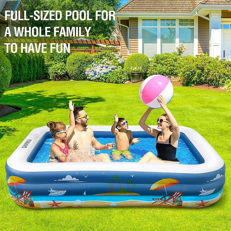 Inflatable Swimming Pool for Family, FUNAVO 100" X 71" X 22" Full-Sized Inflatable Kiddie Pools, Lounge Pool for Baby Toddlers Kids Adults, Outdoor Backyard Blow Up Pool, Electric Pump Included