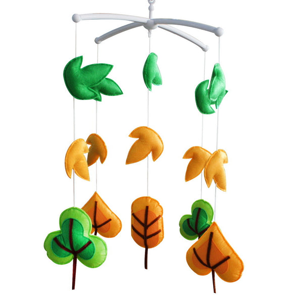 Baby Crib Mobile Orange Autumn Forest Golden Maple Leaf Handmade Musical Mobile Baby Shower Gift Nursery Decor