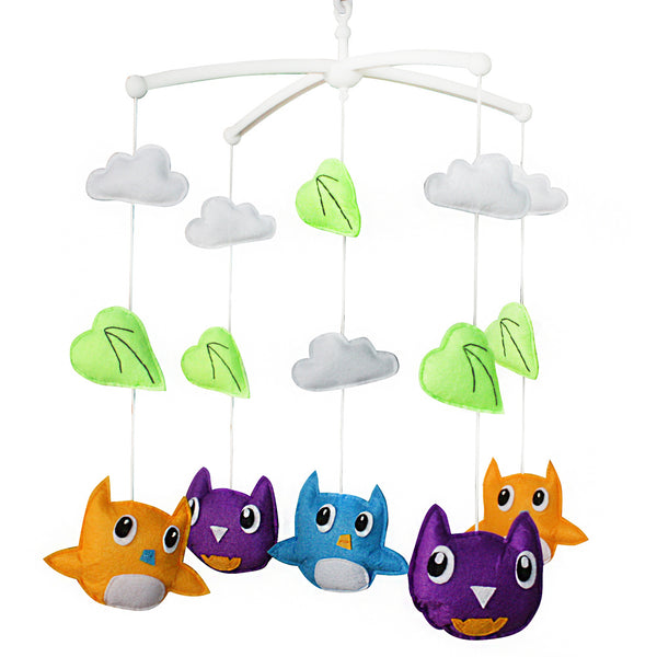 Purple Orange Blue Birds Handmade Baby Boys Girls Musical Crib Mobile Nursery Mobile Hanging Toy