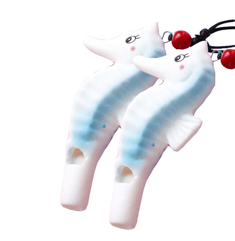 2 Packs Whistles Necklace Ceramic Seahorse Shape Pendant Lovely Kids Toy Sweater Chain