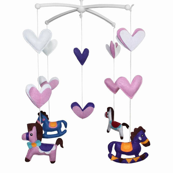 Purple Hobbyhorse Hearts Infant Room Hanging Musical Mobile Crib Toy Baby Crib Mobile Nursery Decor for Girls Boys