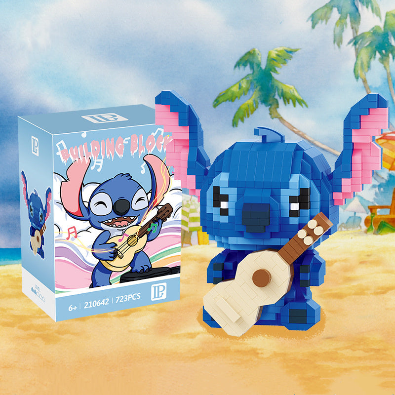 Funny Disney Lilo and Stitched Miniature Block Hot Selling Stitch Miniature Blocks DIY Guitar Holding Book Toys Gifts for Kids