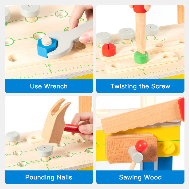 Wooden Play Tool Workbench Set for Kids Toddlers