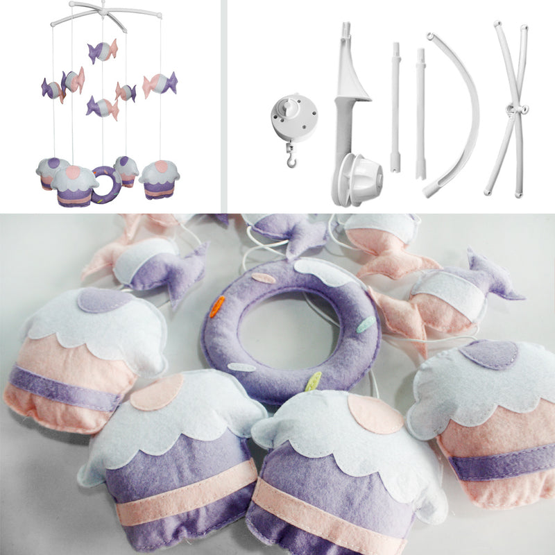 Candy Cupcake Baby Crib Mobile for Boys Girls Baby Shower Gift Set Hanging Decoration Toy Newborn; Pink Purple