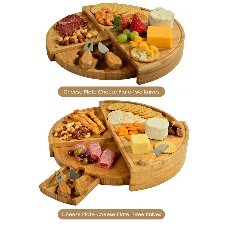 Bamboo Cheese Board with Cheese Knife Set 37 Cm Cheese Plate Rotating Serving Plate for Cheese and Appetite Gifts Cheese Tool