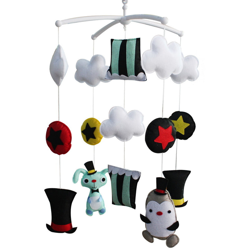 Magic Rabbit and Penguin Handmade Animal Musical Crib Mobile Hanging Nursery Room Decor Baby Mobile for Crib