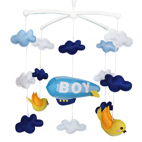 Blue Airship Handmade Infant Baby Musical Crib Mobile Gift Boys Nursery Room Decor