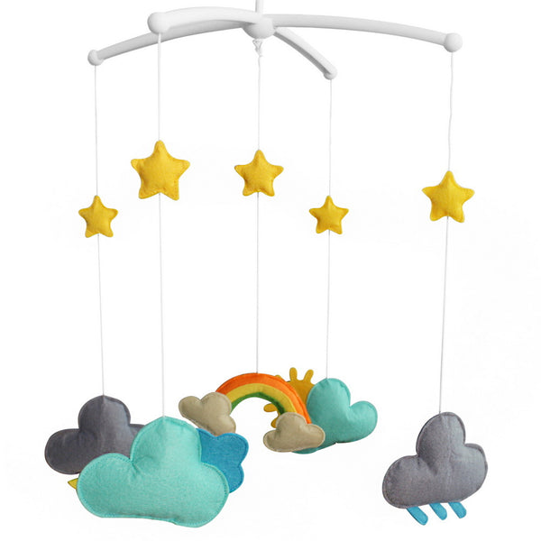 Handmade Rainbow Rainy Day Musical Mobile Hanging Kids Room Nursery Decor Baby Mobile for Crib