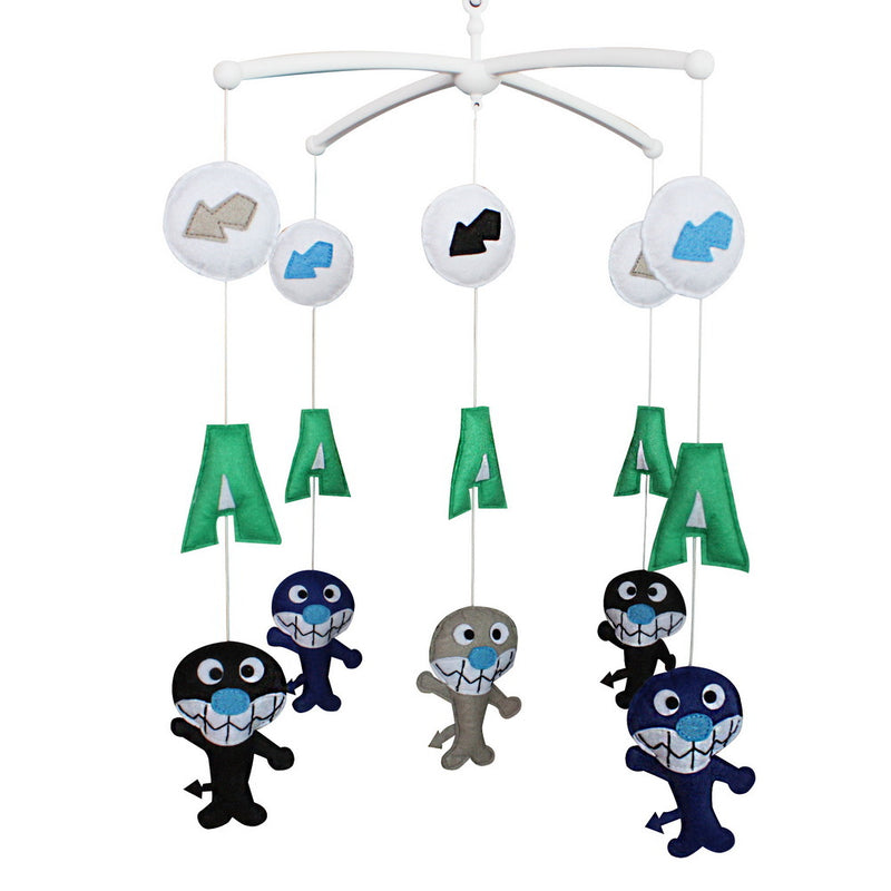 Crib Mobile Halloween Decor Blue Cartoon Monsters Baby Musical Crib Mobile Infant Toy Gift