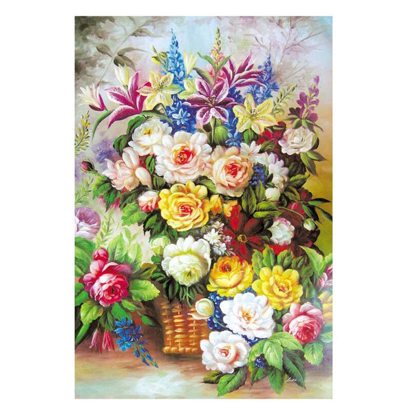 500 Pieces Oil Painting Jigsaw Puzzle for Adults Multicolor Wooden Puzzle Game; A Basket of Flowers