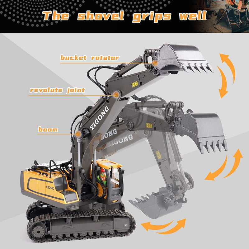 Remote Control Excavator Toy RC Construction Engineering Vehicles with Light Music; Gifts for Kids