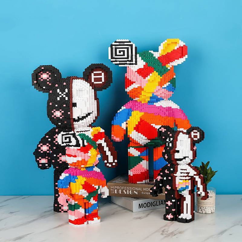 DIY Kids Building Blocks Toys Love Violent Bear Bearbrick Model with Light Building Block Micro Bricks Christmas Birthday Gift