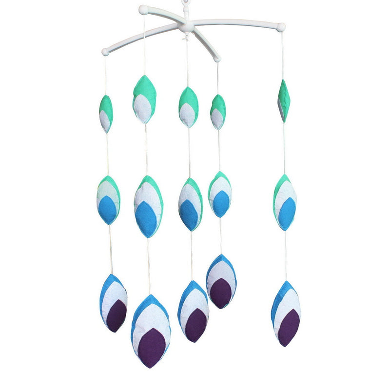 Green Blue Peacock Tail Feather Handmade Baby Crib Mobile Infant Musical Mobile Boys Girls Nursery Hanging Toy