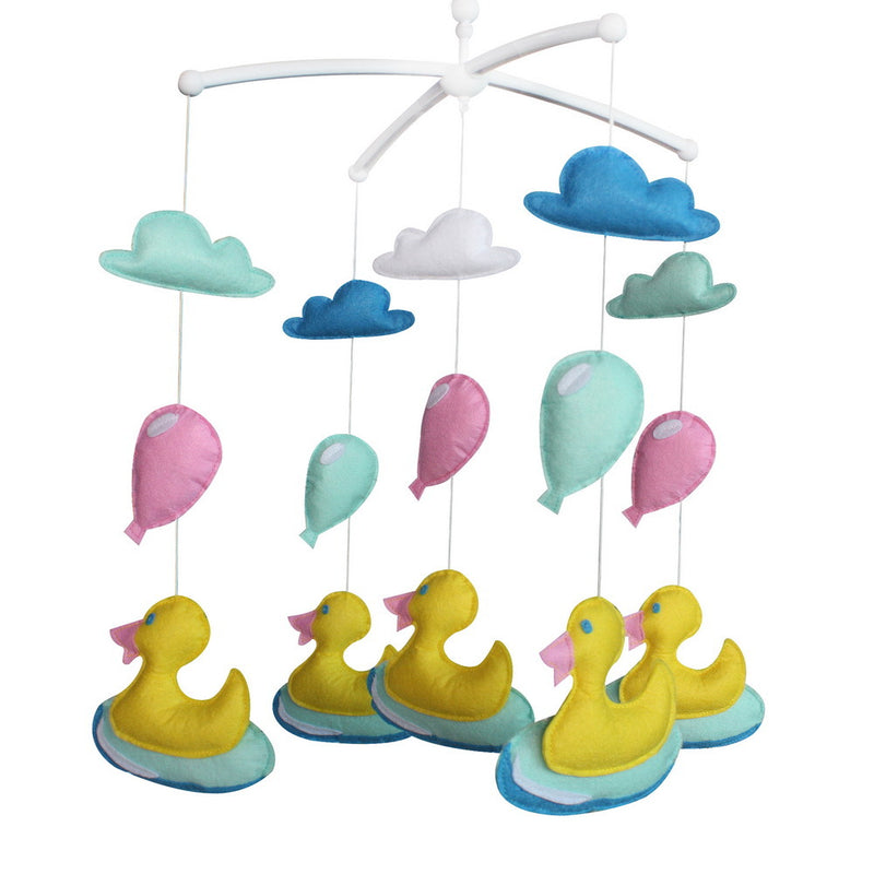 Yellow Ducks Pink Blue Balloon Handmade Baby Musical Crib Mobile Boys Girls Nursery Mobile Hanging Toy