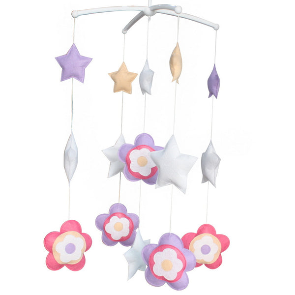 Baby Crib Mobile Pink Flowers White Stars Handmade Musical Mobile Baby Shower Gift Nursery Decor