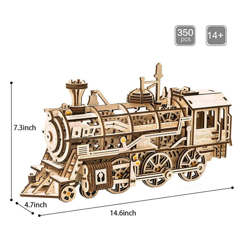 Robotime ROKR 3D Wooden Puzzle Train Model Clockwork Gear Drive Locomotive Assembly Model Building Kit Toys for Children LK701