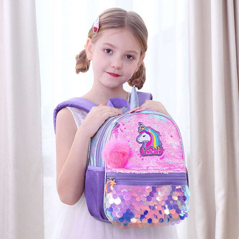 School Backpacks for Kids Girls - SUNVENO Girls Unicorn Backpacks Preschool Girls Bag Sequins School Bag Toddler Backpack Animal for Children 3-8 Yrs, 12 10 4.5", Pink