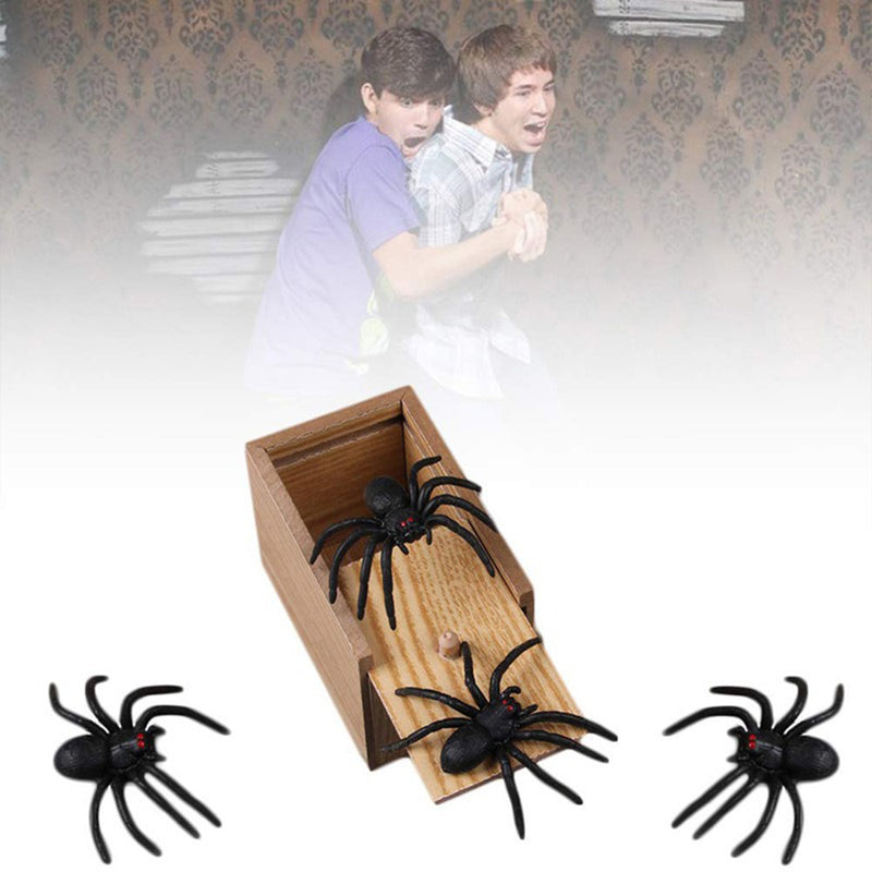 Funny Scare Box Prank Spider Wooden Fidget Anti-stress Interest Play Trick Joke Surprise Adult Halloween Toys For Children Gifts