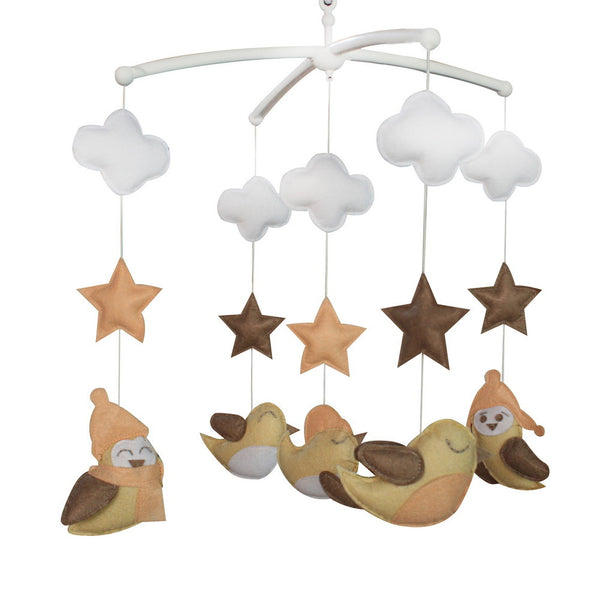 Winter Brown Birds Stars Handmade Baby Musical Crib Mobile Boys Girls Nursery Mobile Hanging Toy