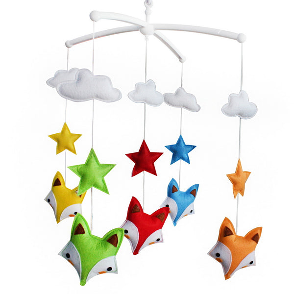 Handmade Baby Crib Mobile Baby Musical Mobile Nursery Room Hanging Animal Toy Decor; Colorful Fox