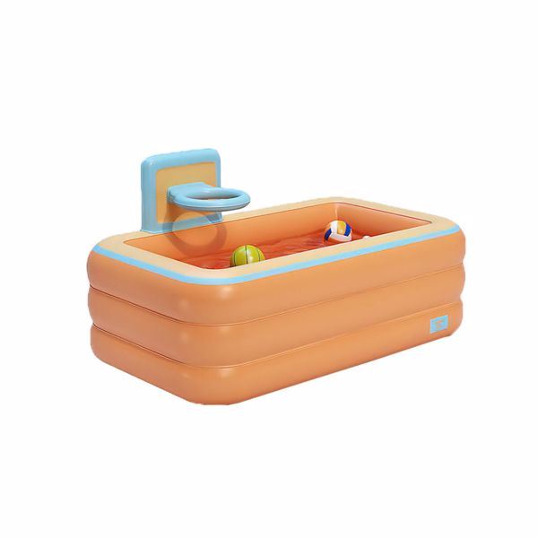 Toy Inflatable Pool with Basketball Rack; Thickened Family Inflatable Pool for Outdoor; Garden; Backyard; Summer; Orange