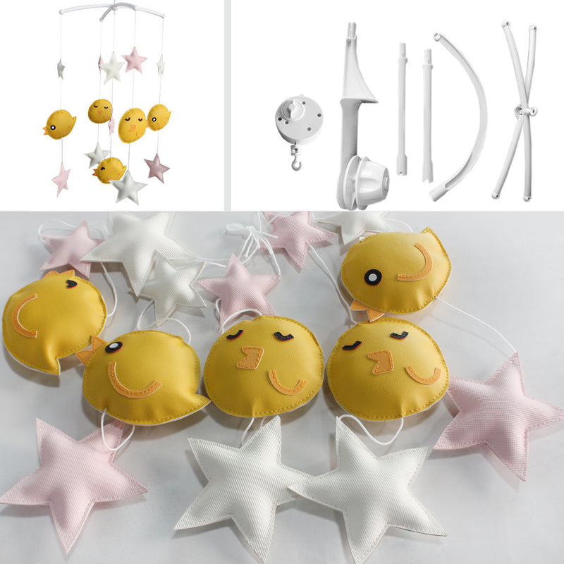 Yellow Chick White Stars Handmade Infant Baby Musical Mobile Boys Girls Nursery Crib Mobile Hanging Toy