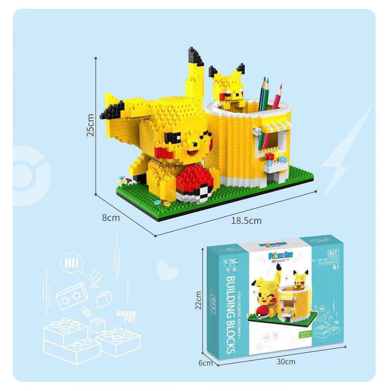 Pokemon Creative Mini Building Blocks Pikachu Pen Holder Fun Toy Building Blocks Children's Educational Jigsaw Christmas Gift