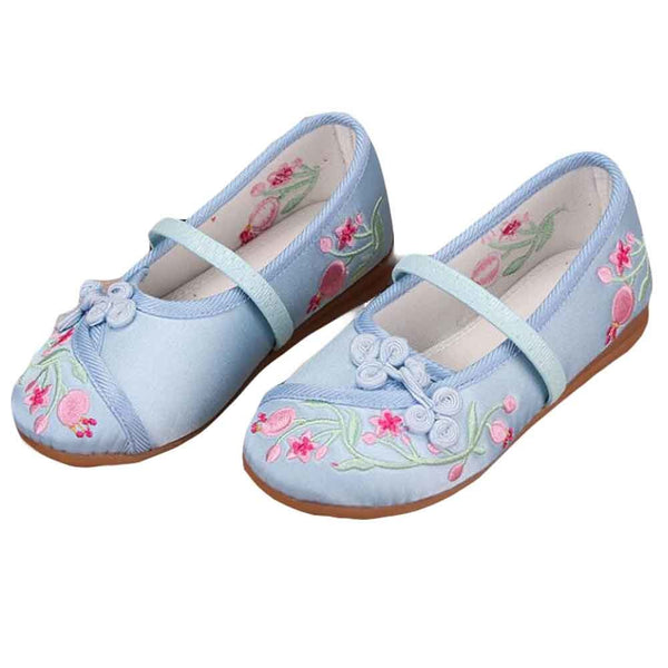 Blue - Chinese Traditional Embroidery Shoes Flower Loafers Girls Ballet Flats