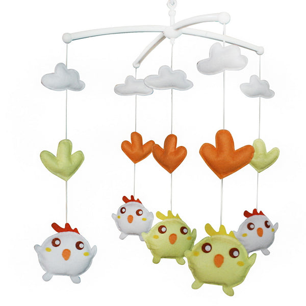 Lovely Yellow White Chicken Handmade Baby Musical Crib Mobile Nursery Mobile Hanging Toy for Boys Girls