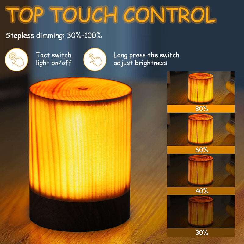 Wood Touch Ambient LED Table Lamp Rechargeable Portable Night Light Modern Cordless Table Lamps for Living Room Bedroom Bedside