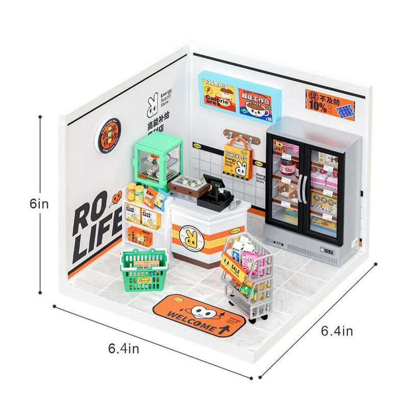 Robotime Rolife DW001 Super Creator Daily Plastic DIY Miniature House Cafe Energy Supply Store Building Block Sets CN Version