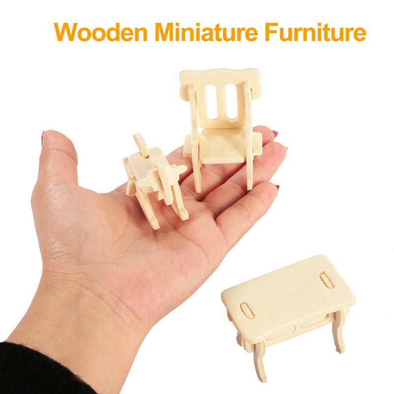 3D Wooden Dollhouse Furniture Puzzles DIY Miniature Furniture Models Set