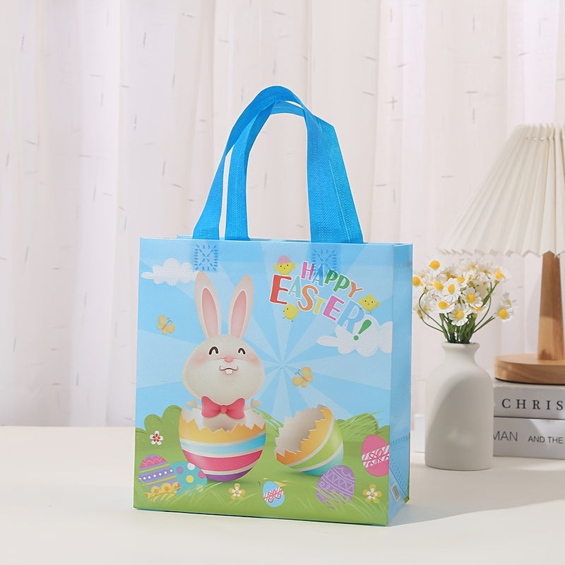 4pcs Easter Gift Tote Bags; Bunny Non Woven Goodie Treat Eggs Bags With Handles; For Easter Kids Party Favor And Egg Hunt; 9*8.7*4.3inch