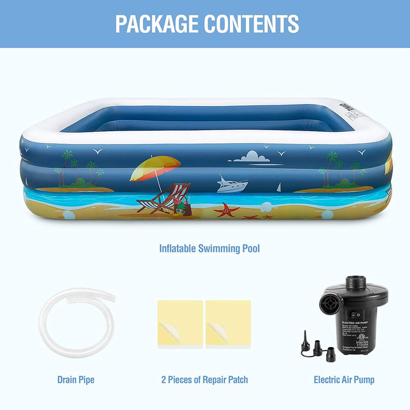 Inflatable Swimming Pool for Family, FUNAVO 100" X 71" X 22" Full-Sized Inflatable Kiddie Pools, Lounge Pool for Baby Toddlers Kids Adults, Outdoor Backyard Blow Up Pool, Electric Pump Included