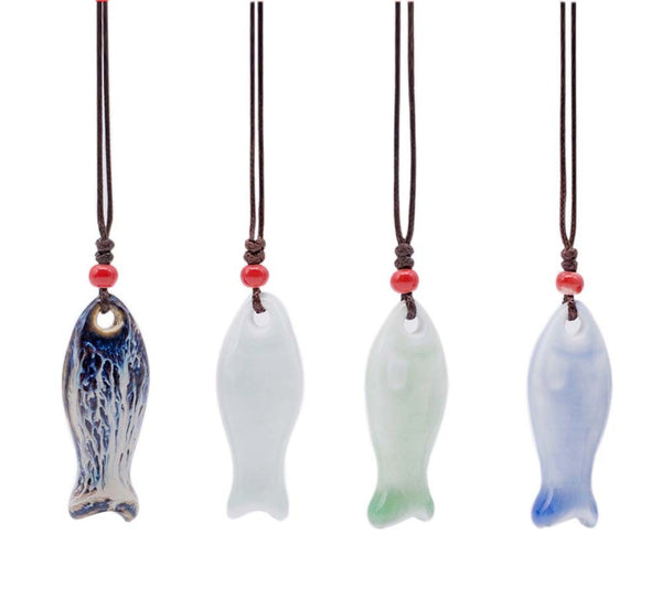 5 Packs Ceramic Fish Whistle Creative Decoration Random Color Pendant Necklace Adjustable