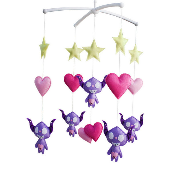 Purple Alien Cartoon Monster Baby Musical Crib Toys Halloween Decor Nursery Room Crib Mobile