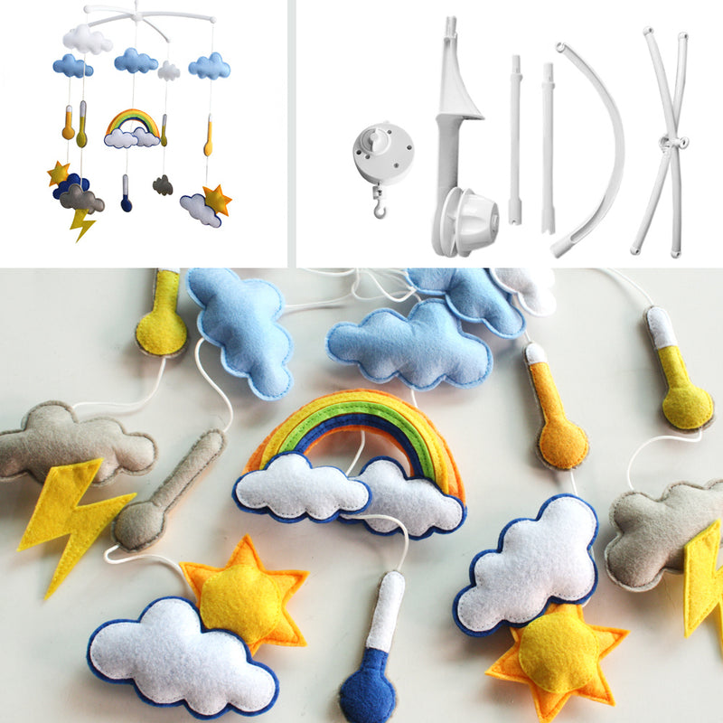 Blue Yellow Weather Rainbow Handmade Baby Crib Mobile Nursery Room Decor Baby Mobile for Crib