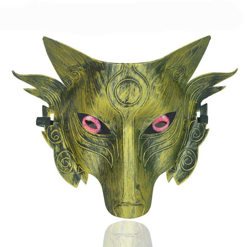 Golden Closed Eyes Werewolf Mask Pretend Play Plastic Halloween Party Face Mask