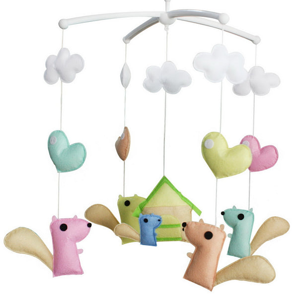 Baby Crib Mobile Animal Musical Crib Mobile Nursery Room Hanging Decor Toy Blue Pink Green Squirrel