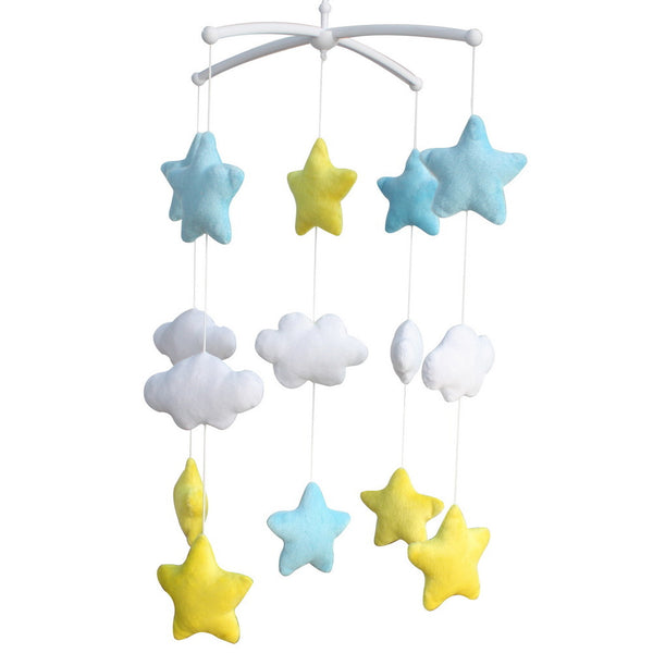 Handmade Plush Baby Crib Mobile Cute Blue Yellow Star Cloud Baby Musical Mobile Kids Room Decor