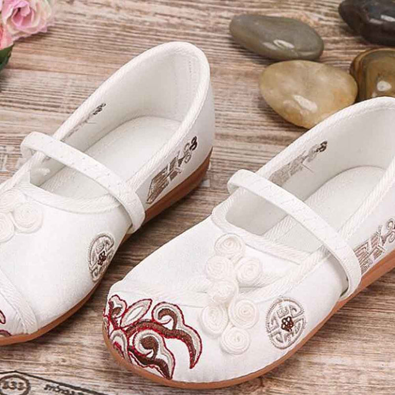 White - Girls Ballet Flats Chinese Traditional Embroidery Shoes Slip On Shoes