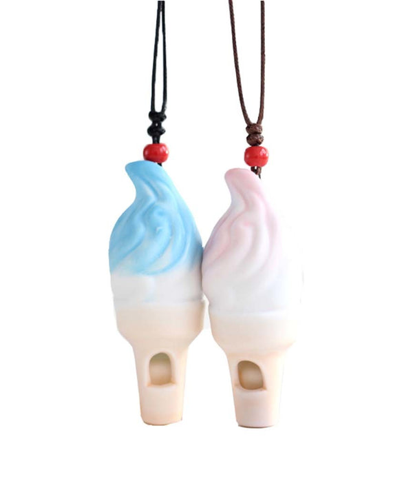 4 Packs Ceramic Whistles Necklace Creative Ice cream Shape Kids Toy; Random color