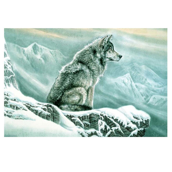 500 Piece Wooden Jigsaw Puzzle for Adults Lone Wolf In the Snow Mountain