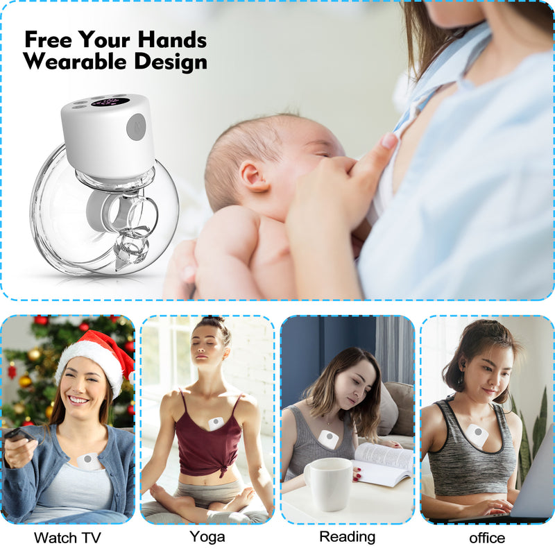 Upgraded Hand Free Breast Pump Wireless Wearable Breast Pump Low Noise & Painless Massage Function